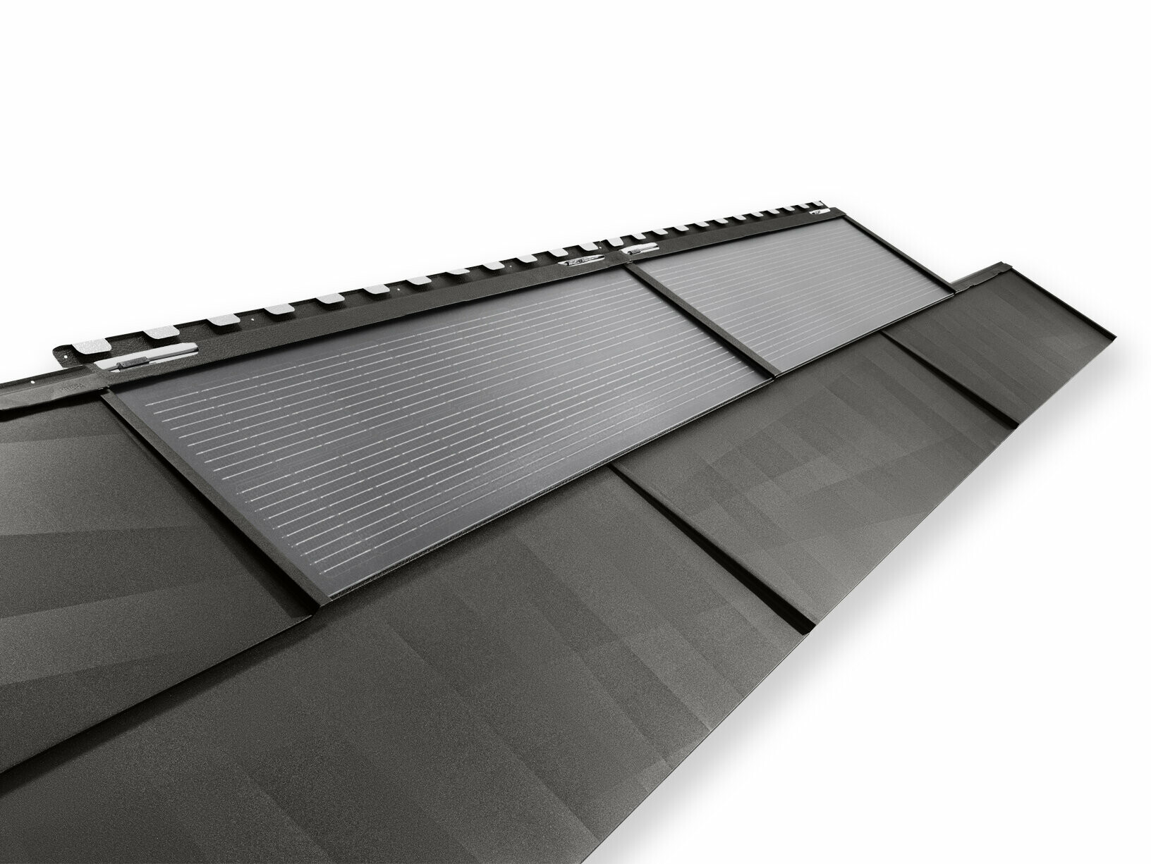 Singola tegola fotovoltaica PREFA grande e pannello FX.12 in P.10 nero