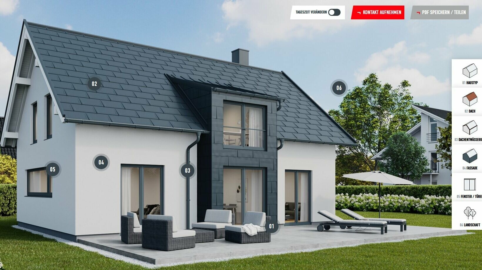 Beispiel einer Konfigurationsansicht des Einfamilienhaus mit Satteldach.