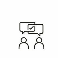 Un'immagine con due persone che conversano. Sopra le due persone ci sono dei fumetti. I fumetti si sovrappongono e formano un insieme comune in cui c'è un segno di spunta. Le persone sono d'accordo.