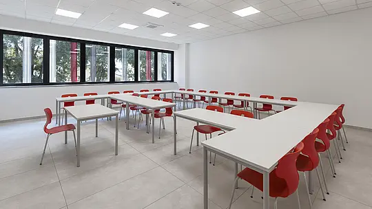 Foto di una delle aule del secondo ampliamento della scuola Arte e Mestieri di Suzzara.