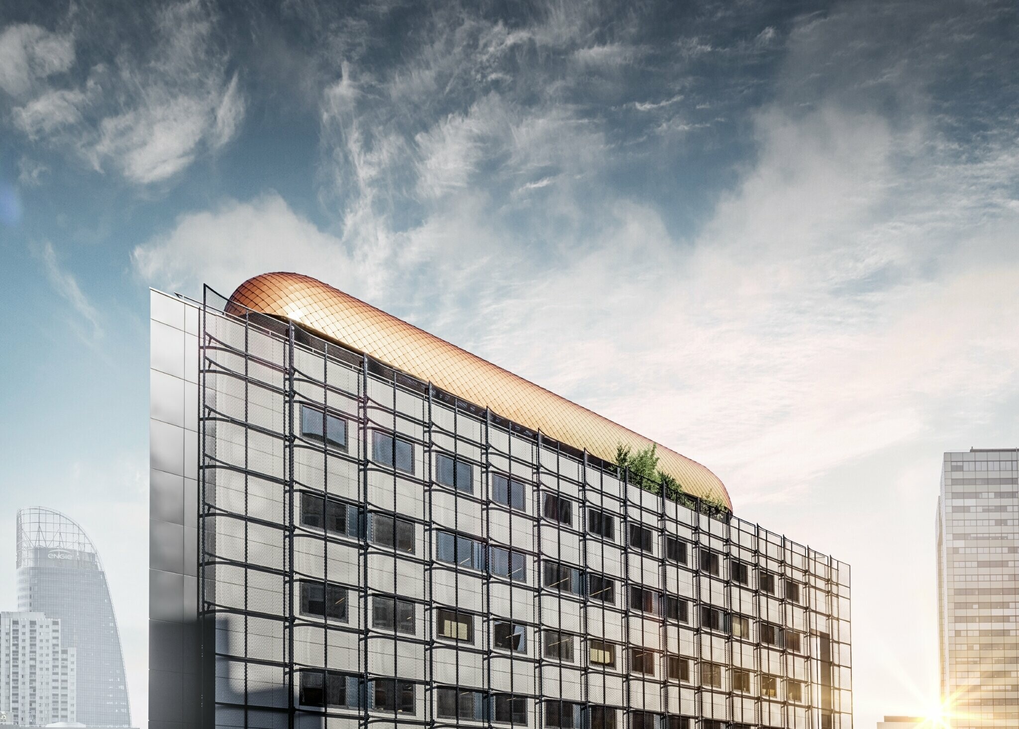 Palazzo per uffici Blackpearl a Parigi con una nuova struttura rivestita con scaglia PREFA 29 x 29 color rame