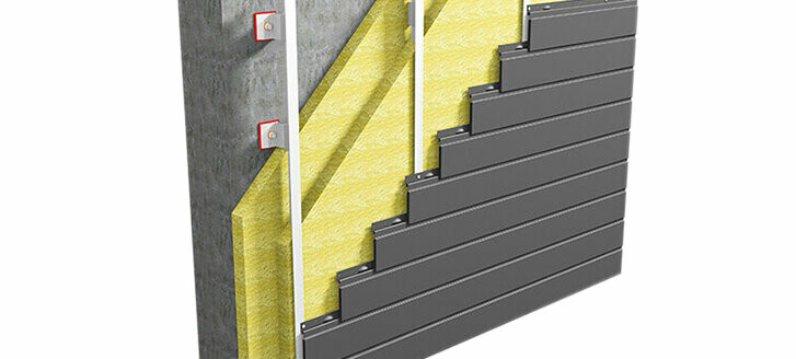 Wandaufbau mit PREFA Sidings (horizontal verlegt) auf Aluminium Unterkonstruktion