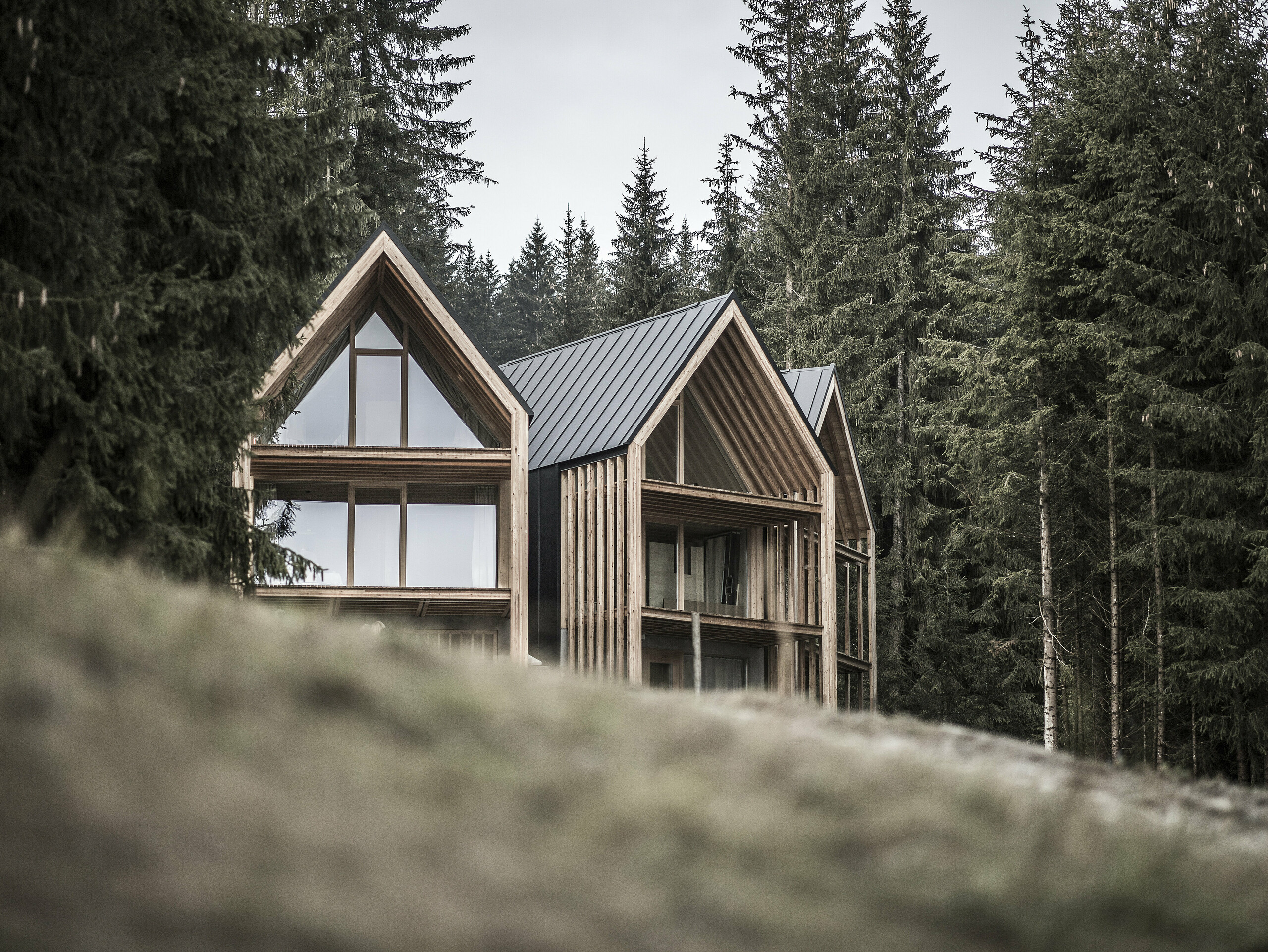 Foto dei tre chalet dal lato sud della proprietà.