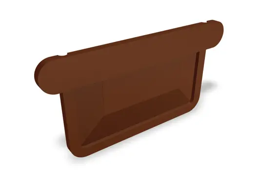 Fondi per canali quadri PREFA in marrone – accessori in alluminio di lunga durata per grondaie, disponibili per canali di dimensioni 250, 333 e 400 per uno smaltimento sicuro delle acque piovane.