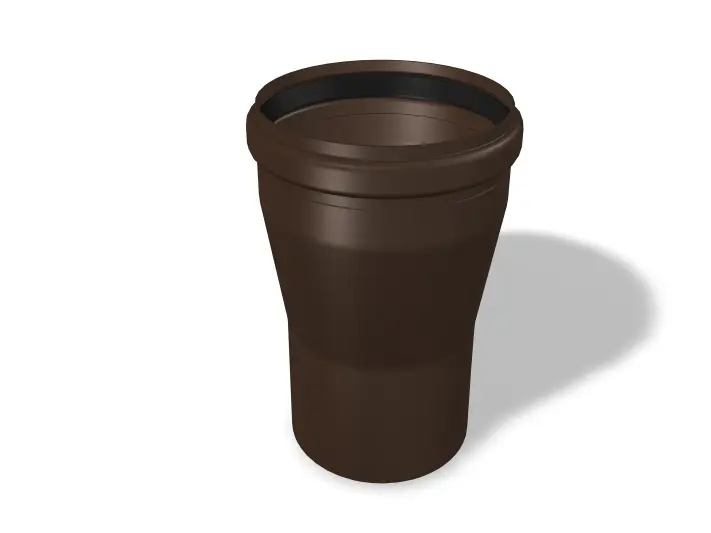 Il raccordo per tubi PREFA, disponibile nelle dimensioni Ø 110/100 mm e Ø 125/120 mm, consente il passaggio senza soluzione di continuità tra tubazioni di diverse grandi dimensioni nei sistemi per lo smaltimento delle acque piovane e nei sistemi per facciata.