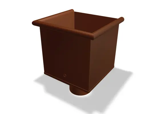 La cassetta raccolta acque PREFA, disponibile nelle dimensioni Ø 80, 100, 120 e 150 mm, serve per la raccolta e lo scarico mirato dell'acqua piovana nei sistemi di drenaggio dei tetti.