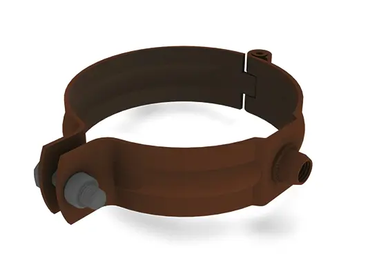 Collare PREFA per tubo pluviale, marrone, Ø 60, 80, 100, 120, 150 mm, con filetto M10 senza chiodo, soluzione di fissaggio stabile per tubi pluviali.