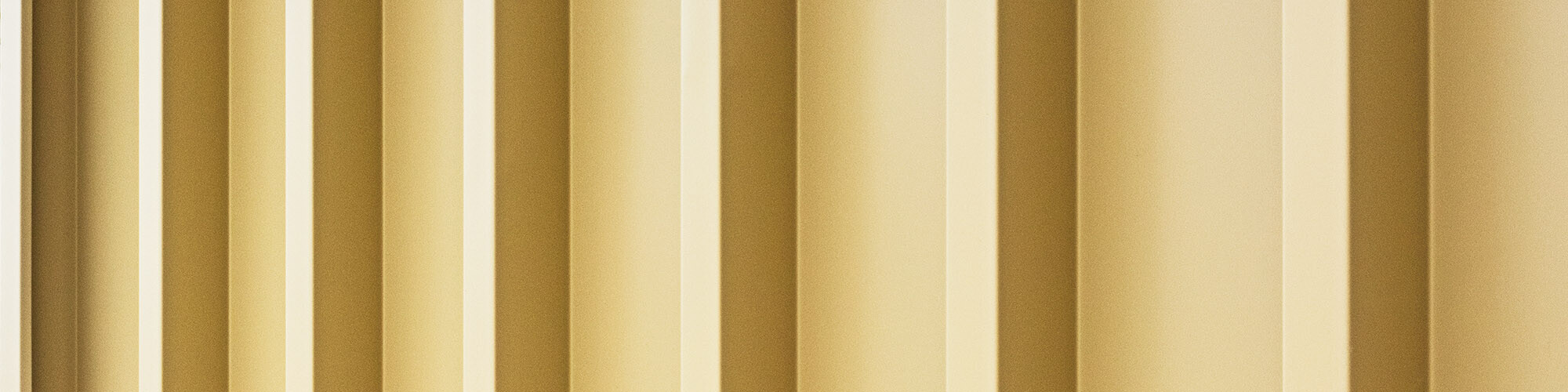 Ein Detail der linierten, savannenbeigen Prefalz Fassade, die eine besondere Strahlkraft besitzt.
