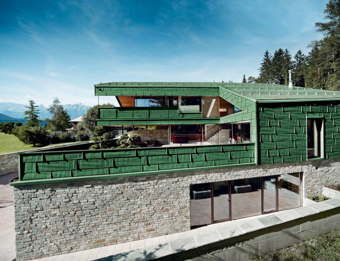 Referenze PREFA Sistemi per facciata FX.12 facciata 06 P.10 verde muschio